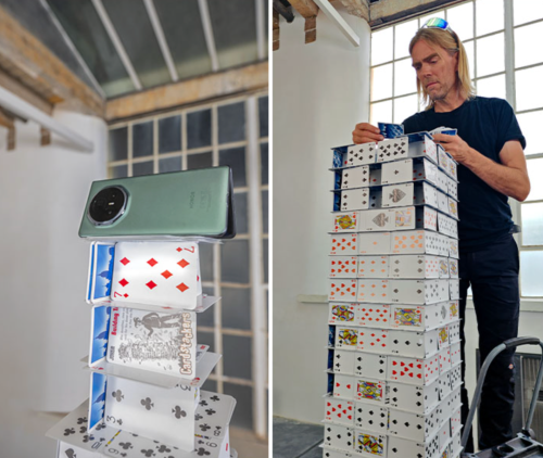 高纸牌屋然后一秒摧毁搭建时没用一点胶水！EVO视讯平台他用8万张扑克牌搭出世界最(图2)